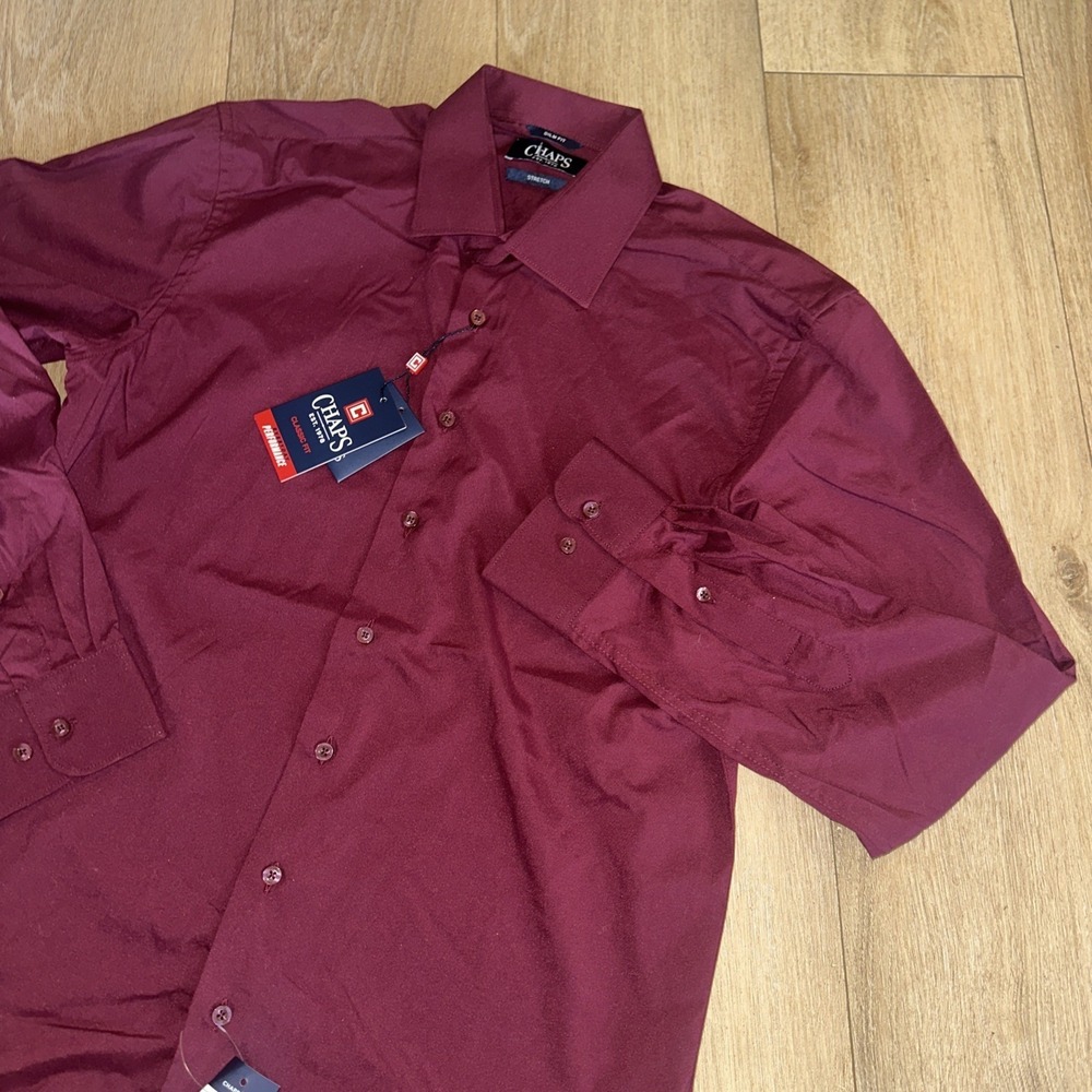Chaps Performance Slim Fit Stretch Shirt Burgundy Medium 15-15.5 32/33 NWT